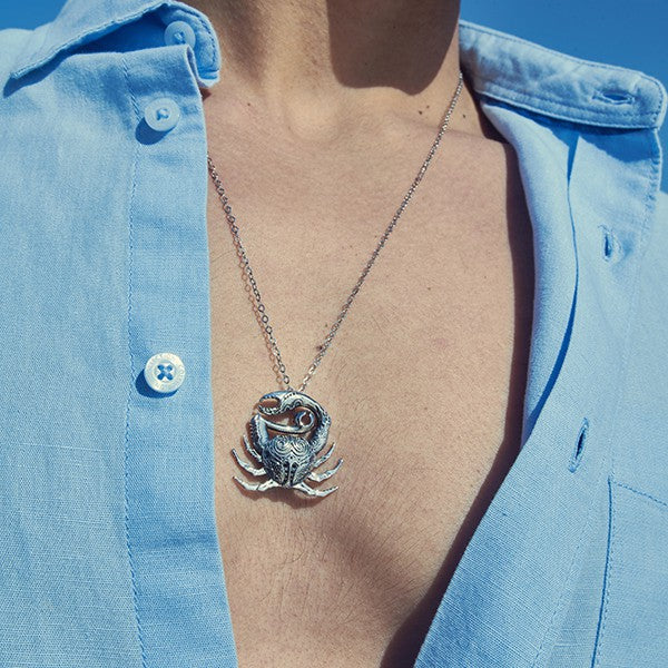 Men's Silver Crab Necklace 