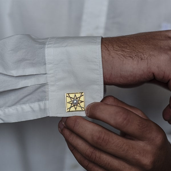 Gold Plated Pearl Cufflinks 